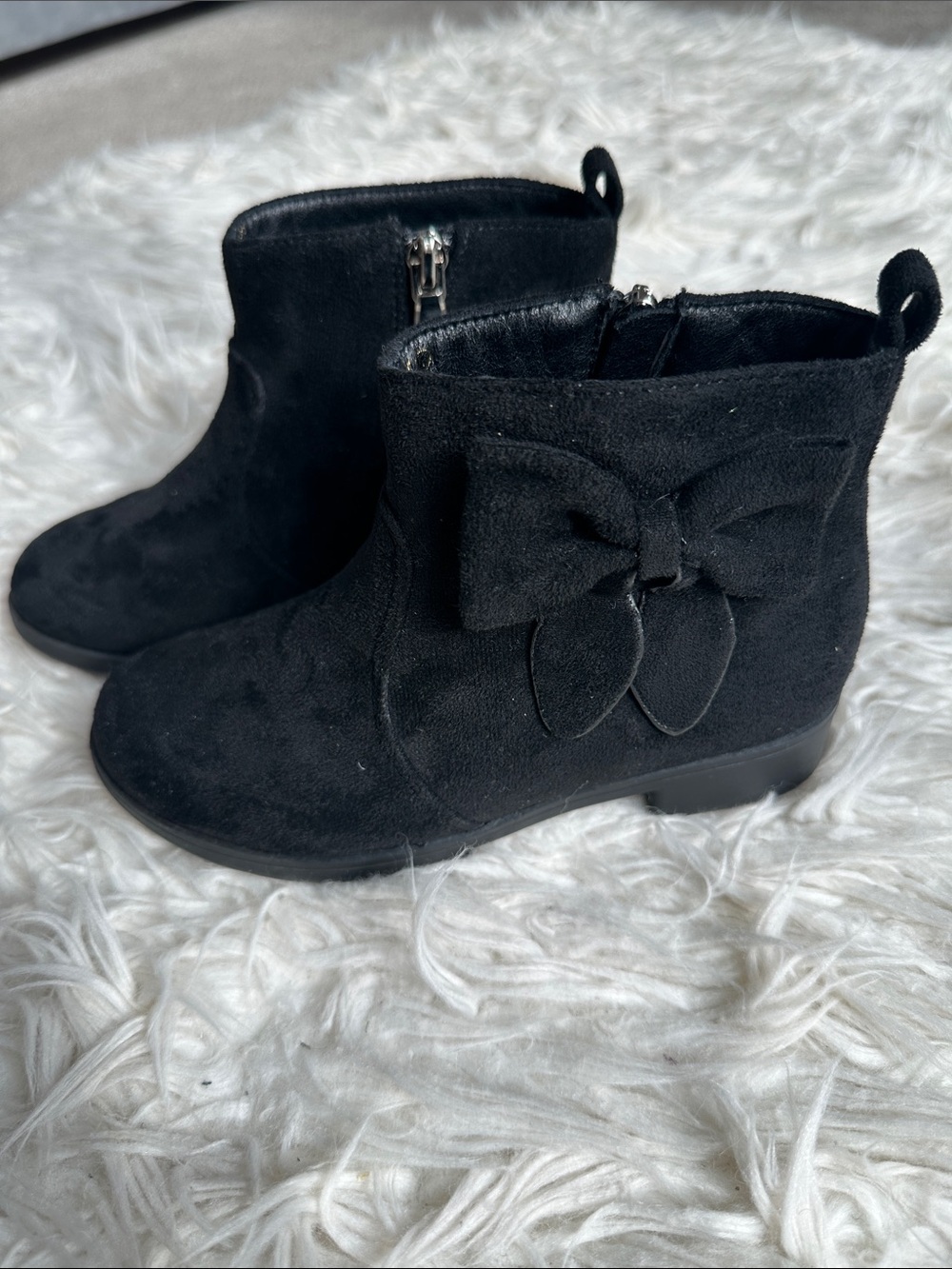 Girls' Black Suede Bow Ankle Boots - Kids Shoes size 13